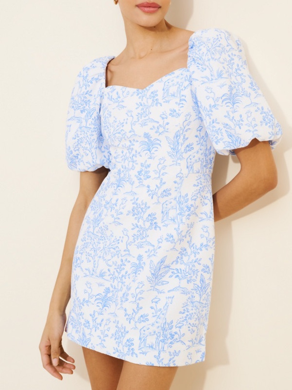 Lilly Pulitzer Justina Light Blue Puff-Sleeve Mini Dress skirted romper